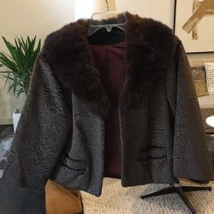 Vintage fur collar cropped jacket